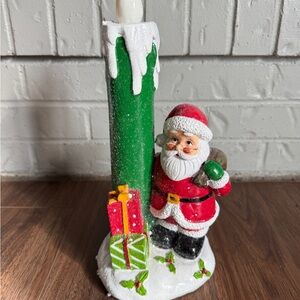 Jolly Santa Candle Holder with Green and Red Accents